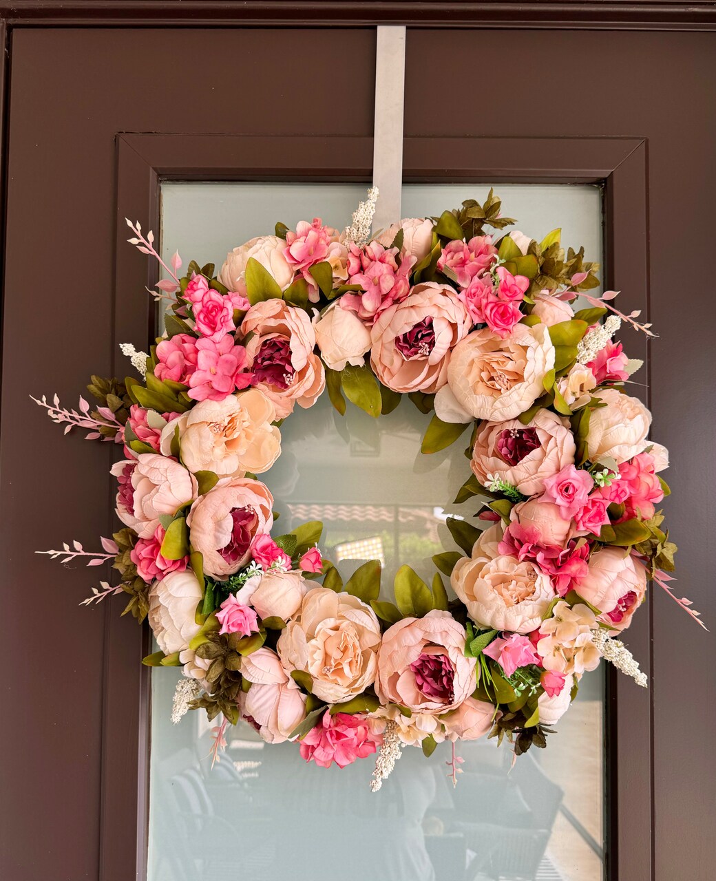 Zoey Blush Pink Faux Peony Flower Wreath 23" All Season Indoor Outdoor Decor